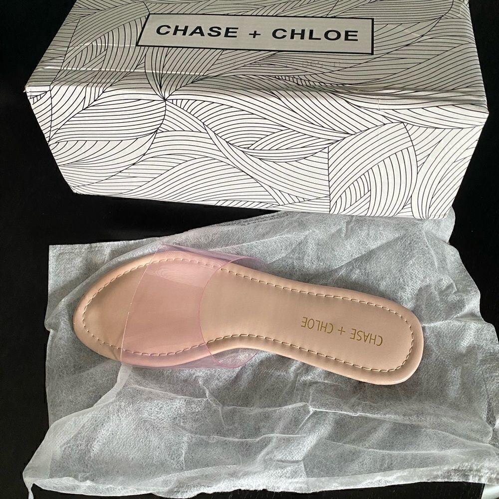 NIB Chase + Chloe Pink Transparent Slides 7.5